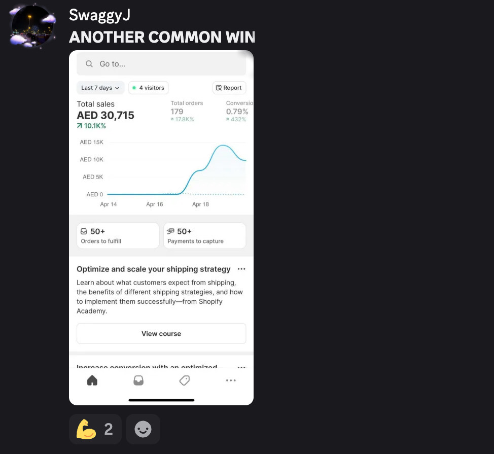 Student result screenshot from the Halal Hustle community