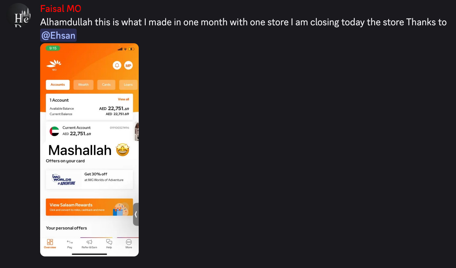 Student result screenshot from the Halal Hustle community