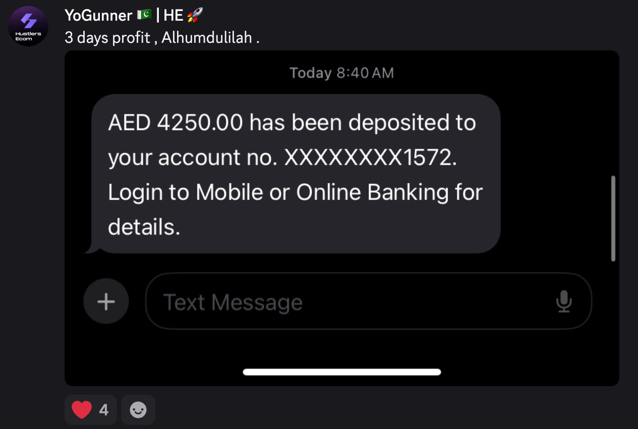 Student result screenshot from the Halal Hustle community