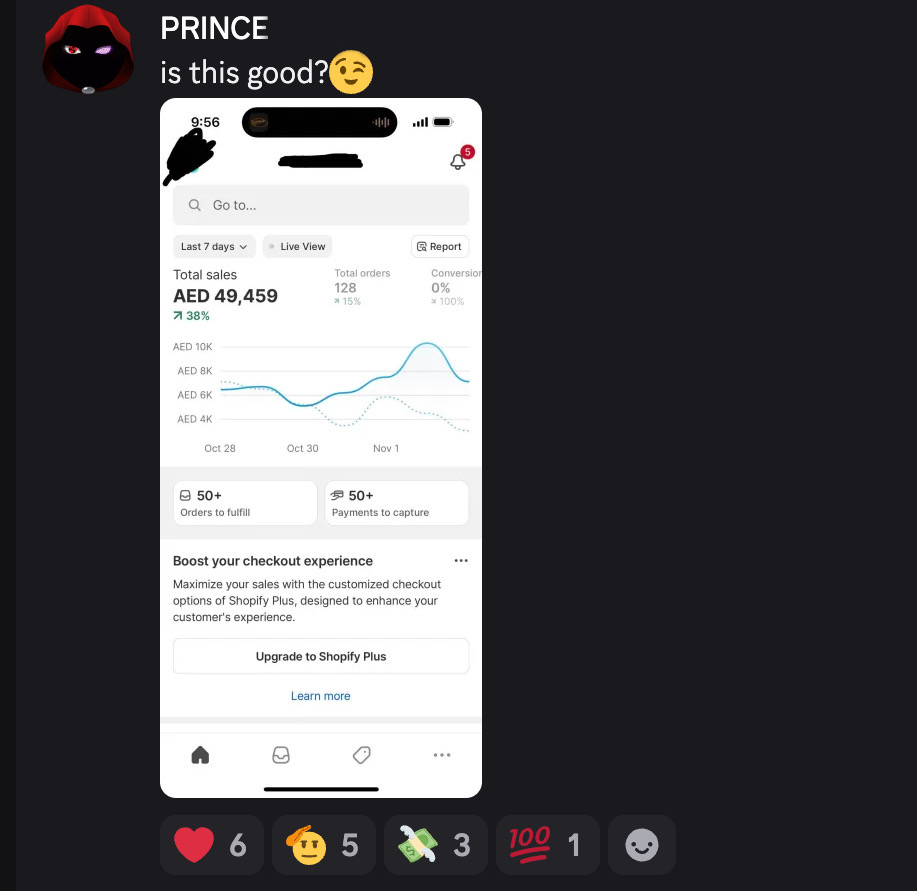 Student result screenshot from the Halal Hustle community