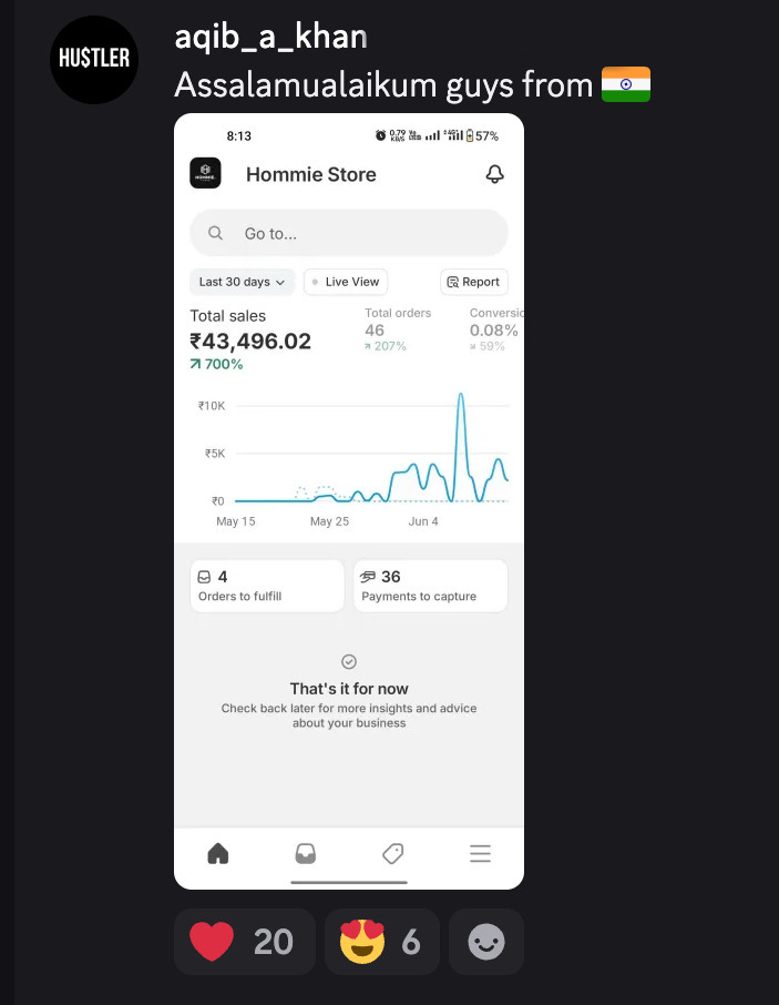Student result screenshot from the Halal Hustle community