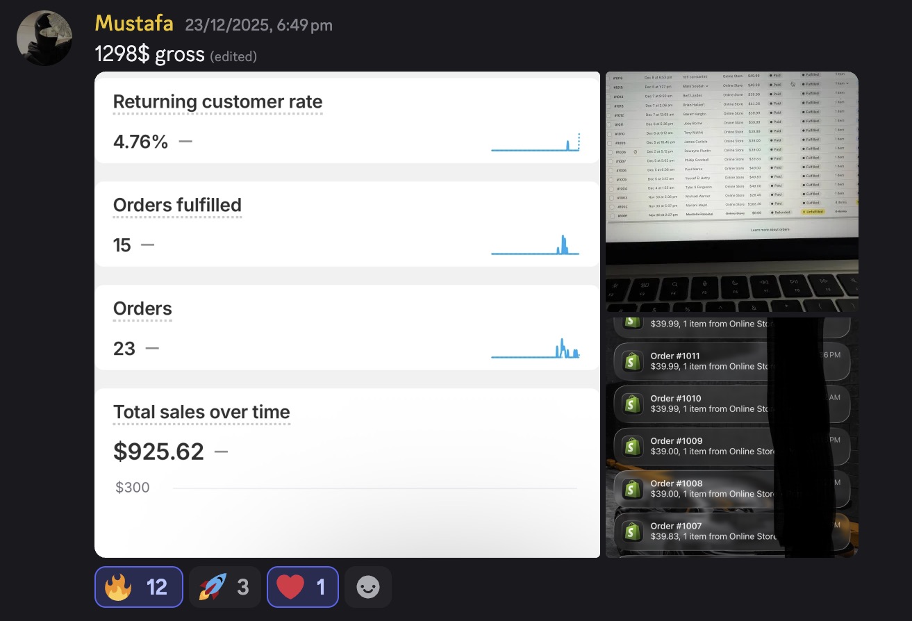 Student result screenshot from the Halal Hustle community