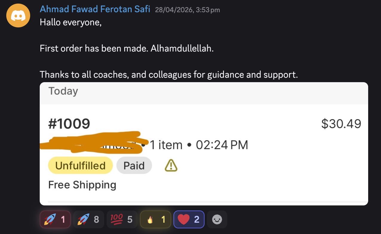 Student result screenshot from the Halal Hustle community