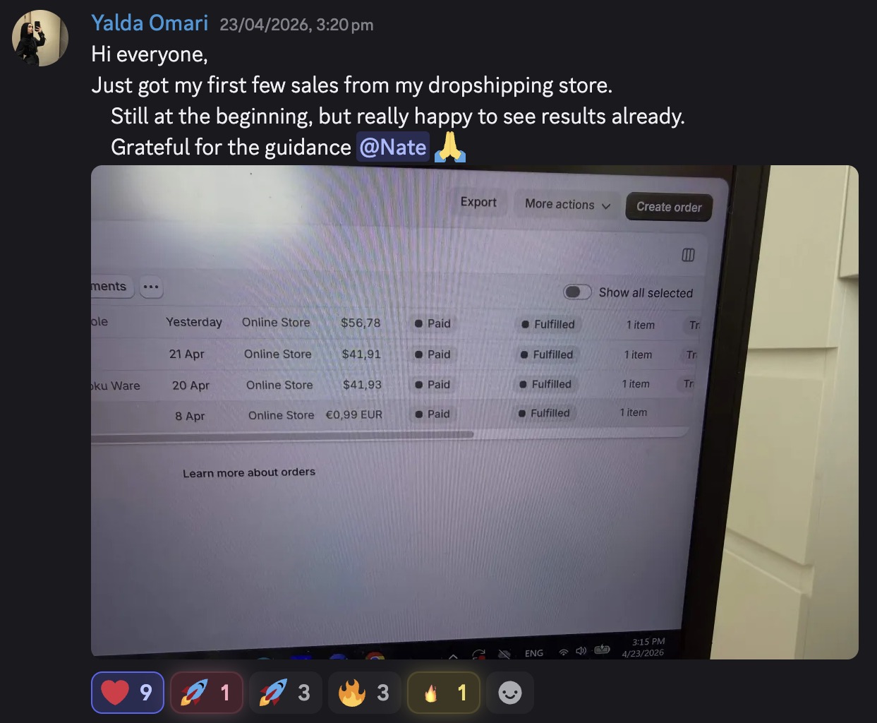Student result screenshot from the Halal Hustle community