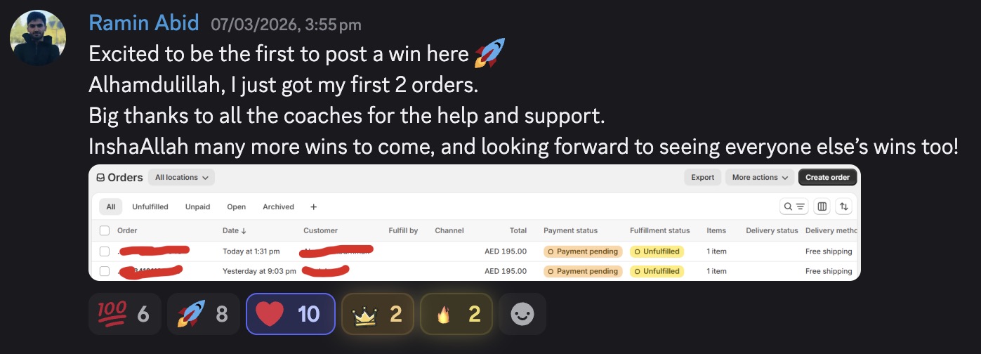 Student result screenshot from the Halal Hustle community