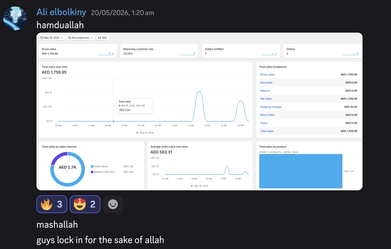 Student result screenshot from the Halal Hustle community